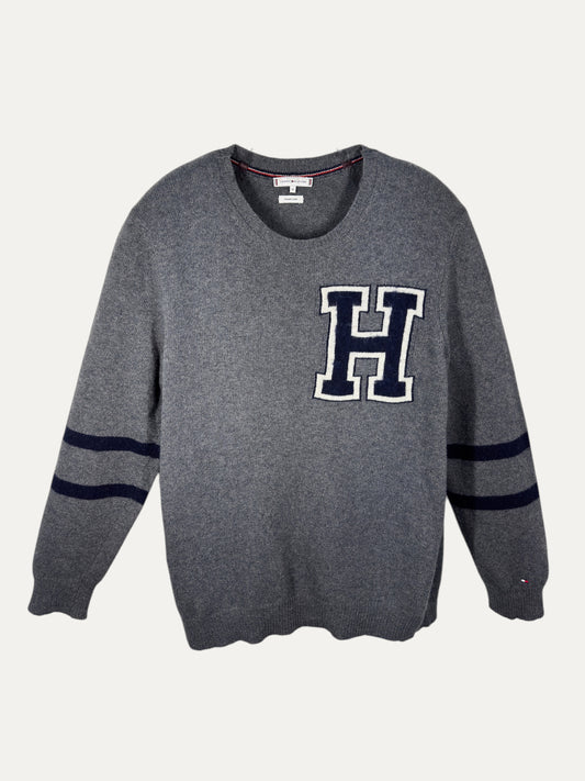 Vintage Tommy Hilfiger Sweater in grey, unisex, size XL – second-hand