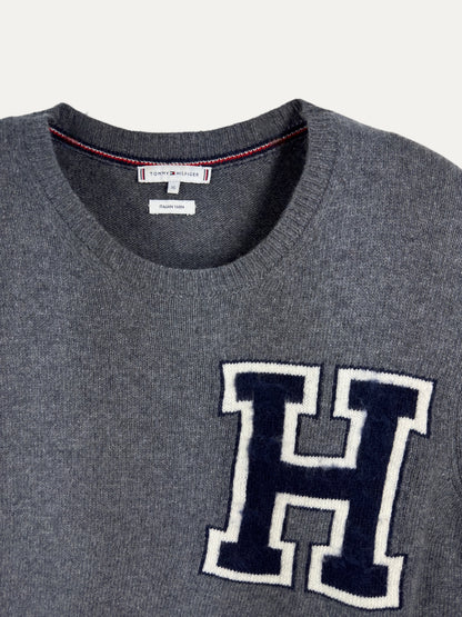 Vintage Tommy Hilfiger Sweater in grey, unisex, size XL – second-hand