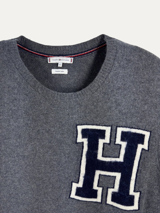 Vintage Tommy Hilfiger Sweater in grey, unisex, size XL – second-hand